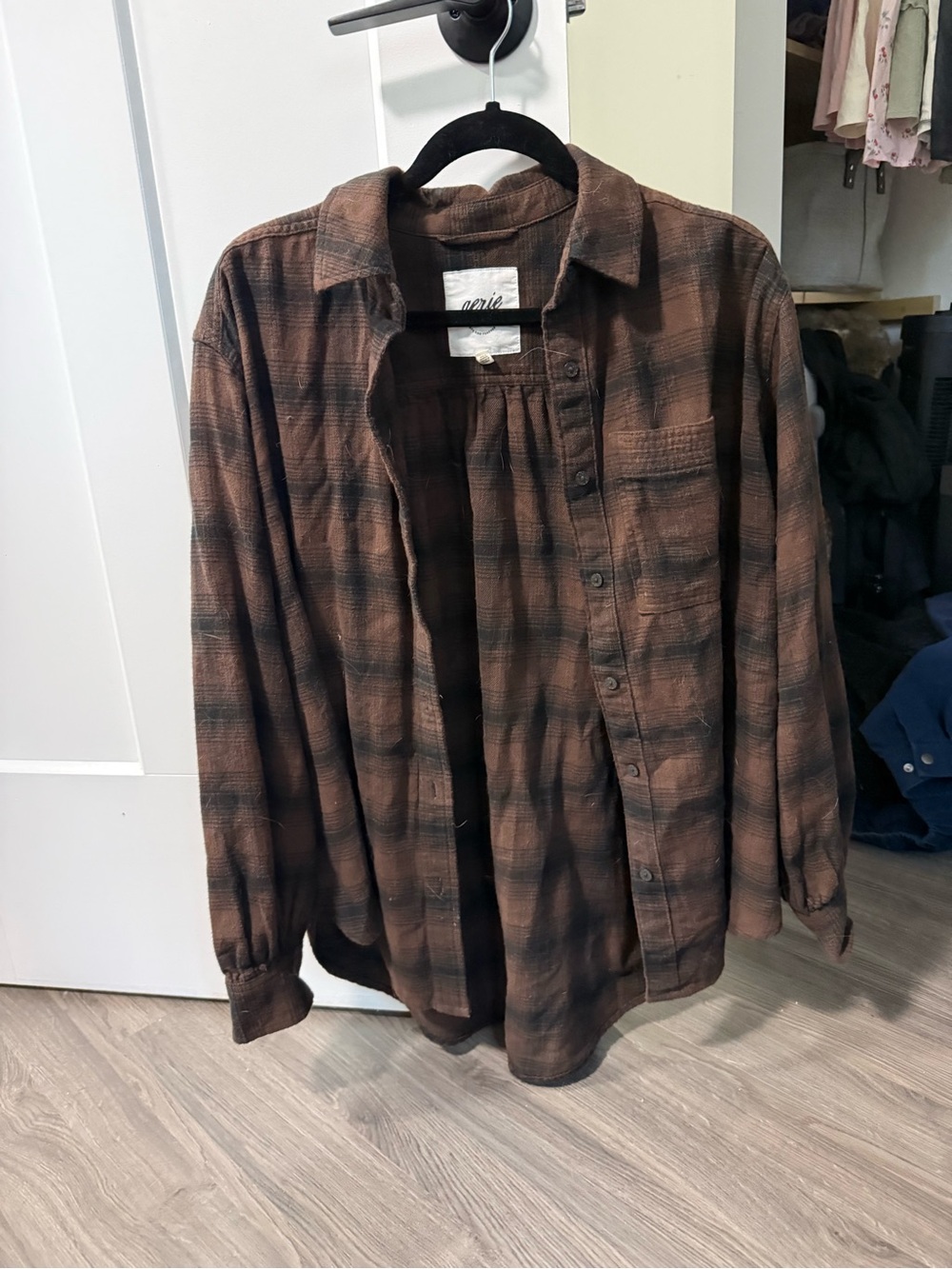Aerie Brown Plaid Flannel Shirt Jacket